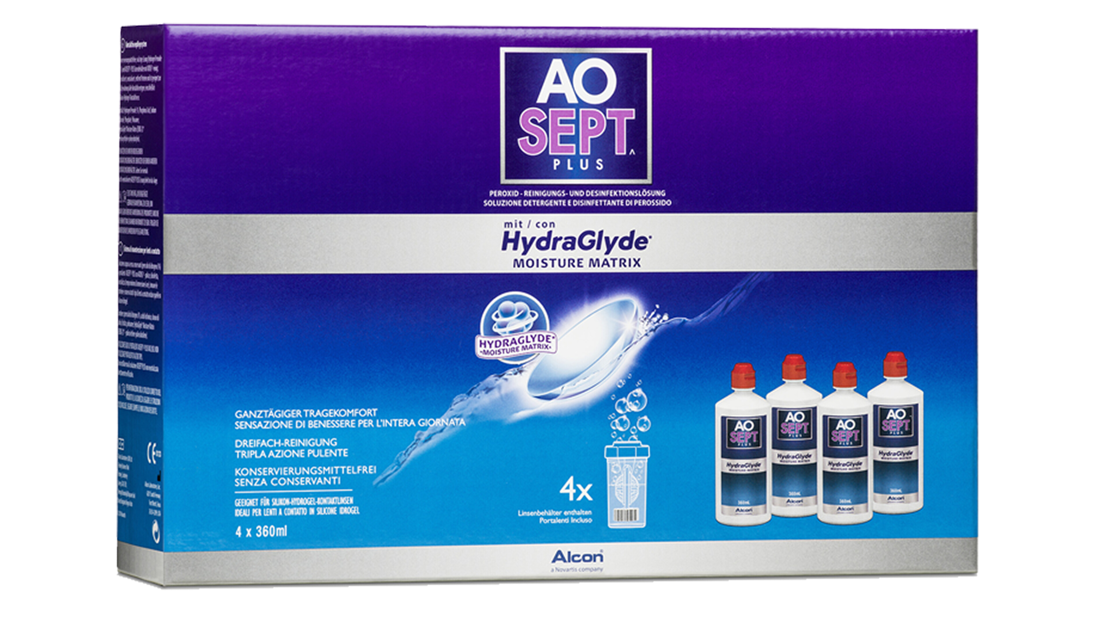 Front AOSept AOSEPT® Plus mit HydraGlyde® 4x360ml Peroxid Pflege Vorteilspack 1440ml