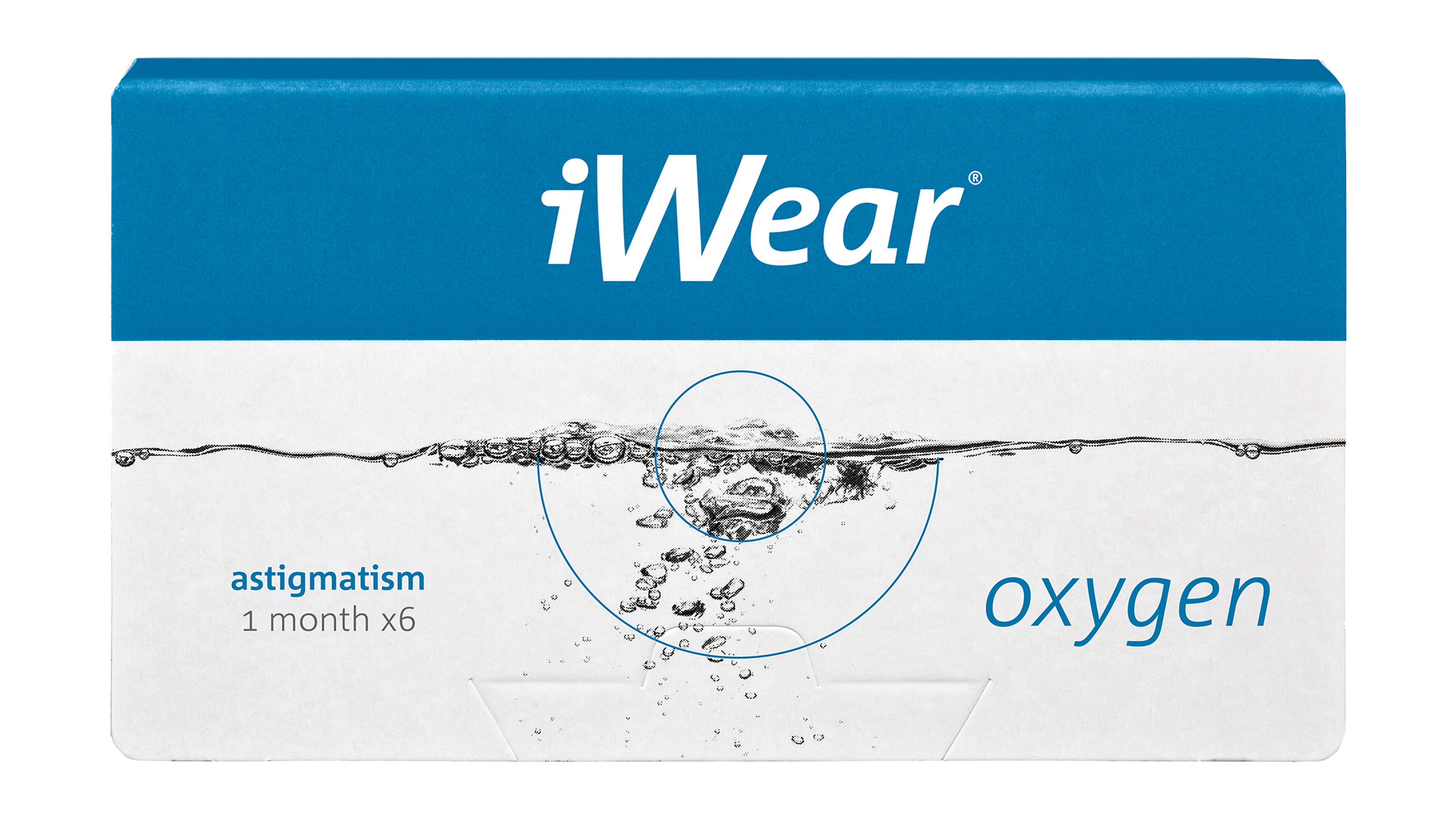 Front iWear® iWear® oxygen astigmatism Monatslinsen Monatslinsen 6 Linsen pro Packung, pro Auge