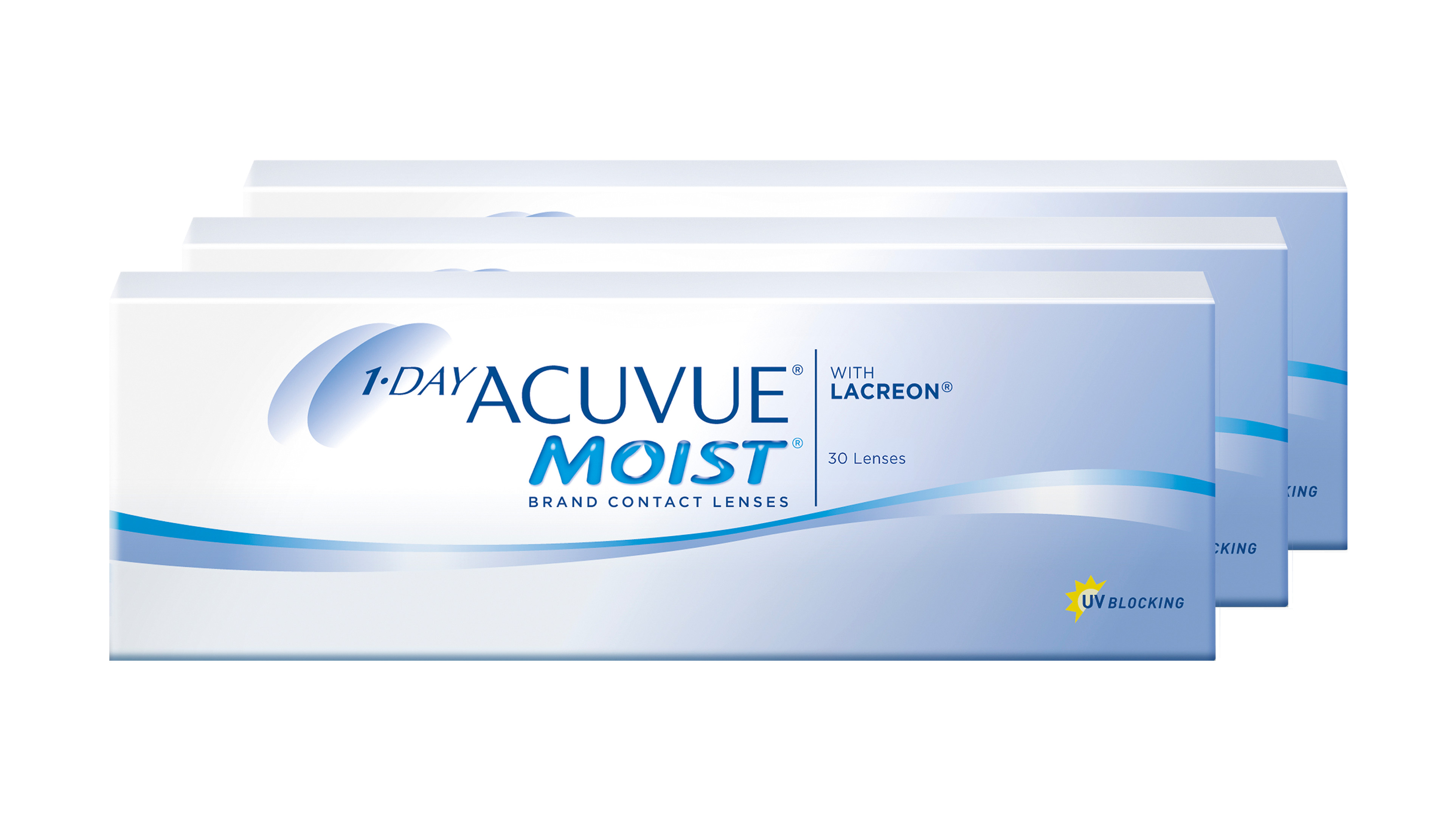 Front ACUVUE® 1-DAY ACUVUE® MOIST Tageslinsen Tageslinsen 90 Linsen pro Packung, pro Auge