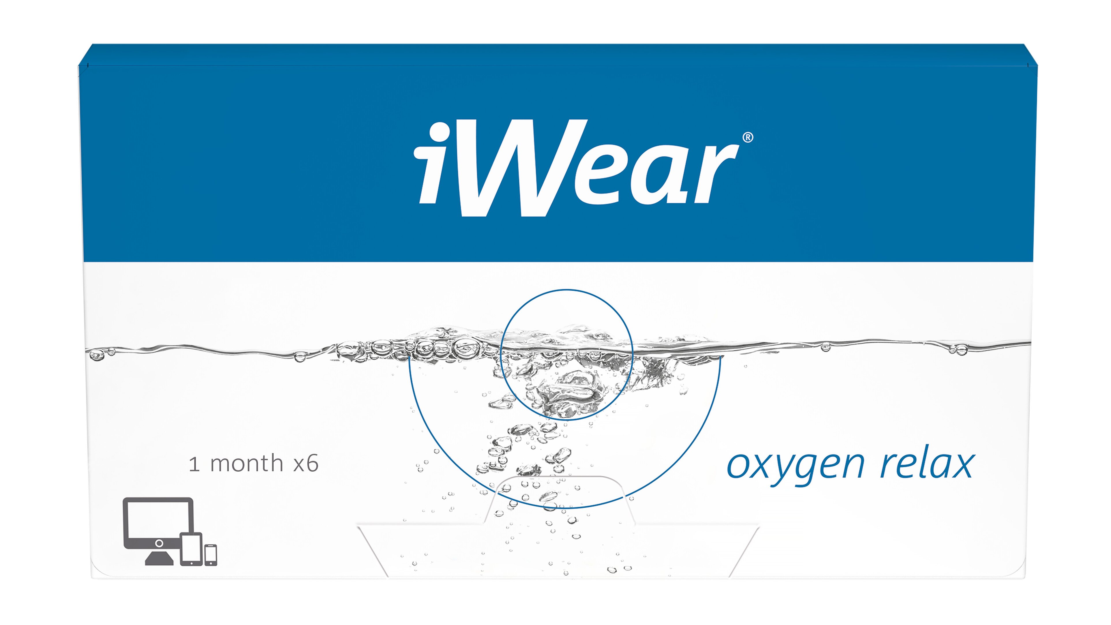 Front iWear® iWear® oxygen relax Monatslinsen Monatslinsen 6 Linsen pro Packung, pro Auge