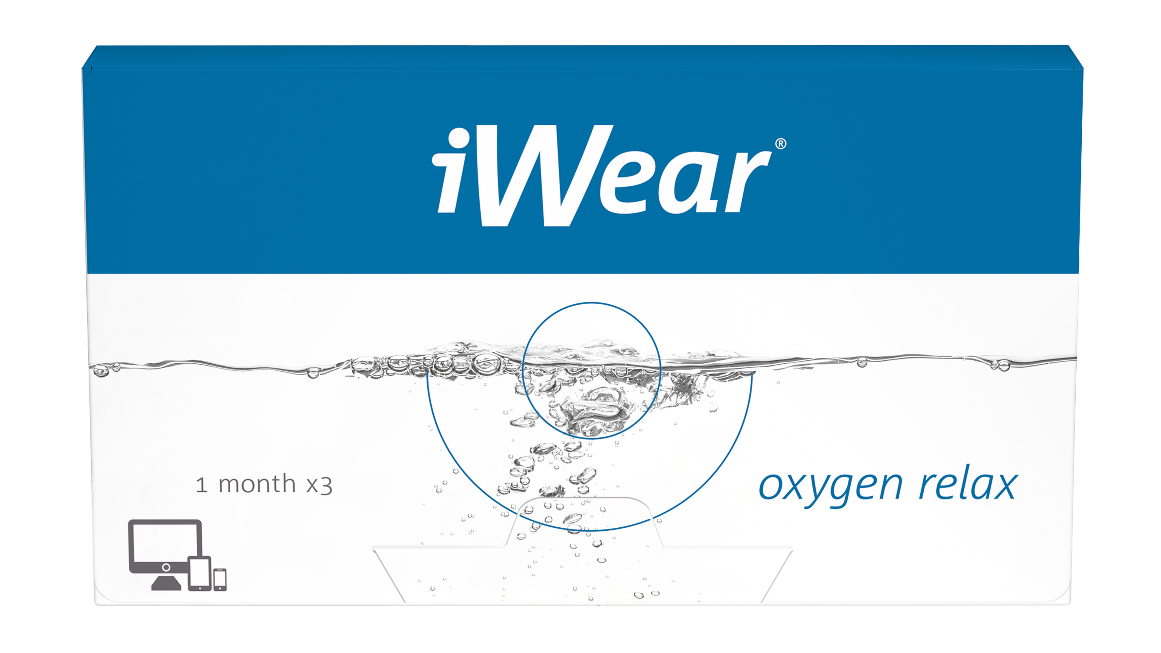 Front iWear® iWear® oxygen relax Monatslinsen Monatslinsen 3 Linsen pro Packung, pro Auge