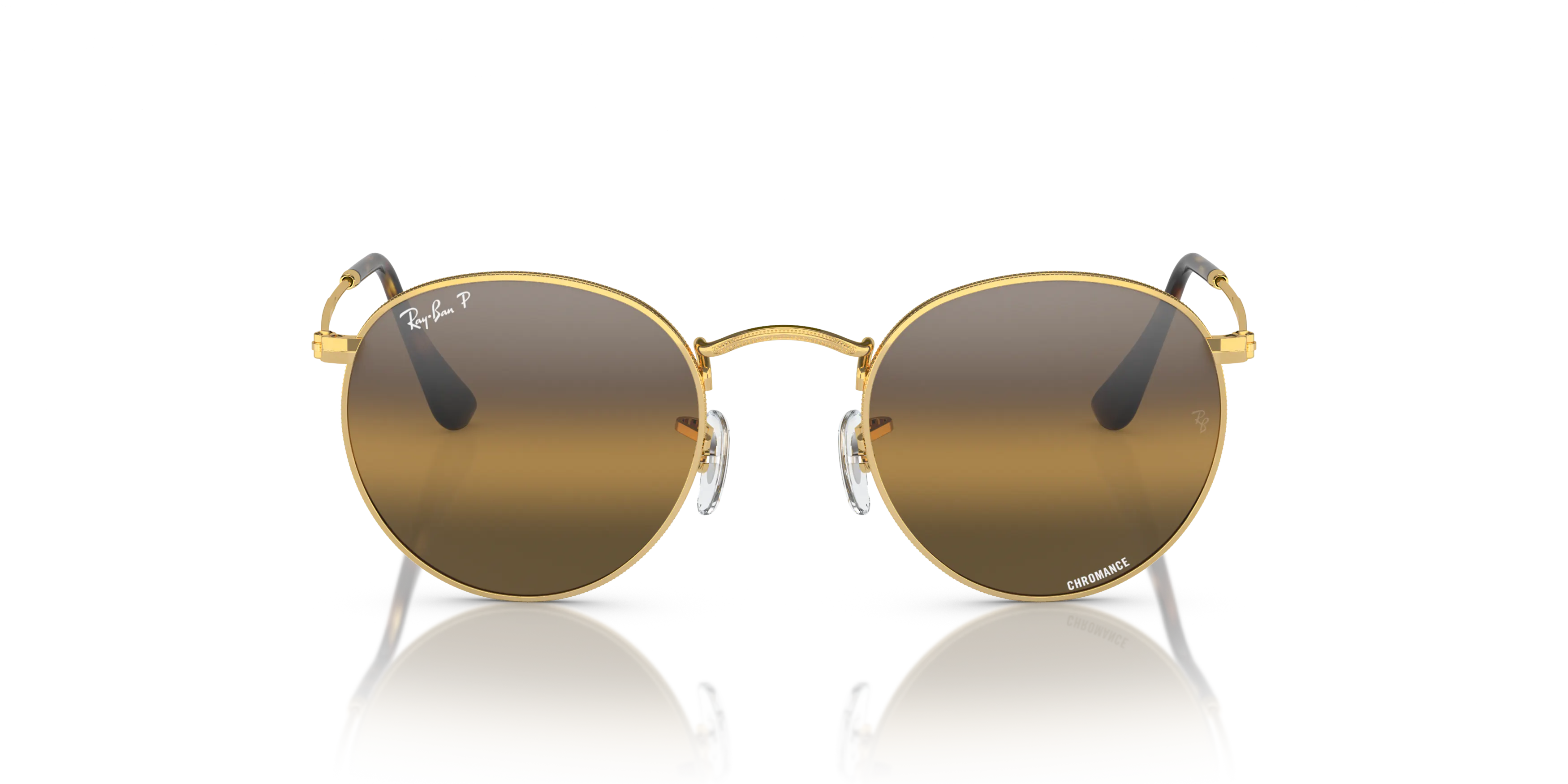 Front, Ray-Ban Round Metal Polarized+ Lenses 0RB3447 001/G5 Sonnenbrille