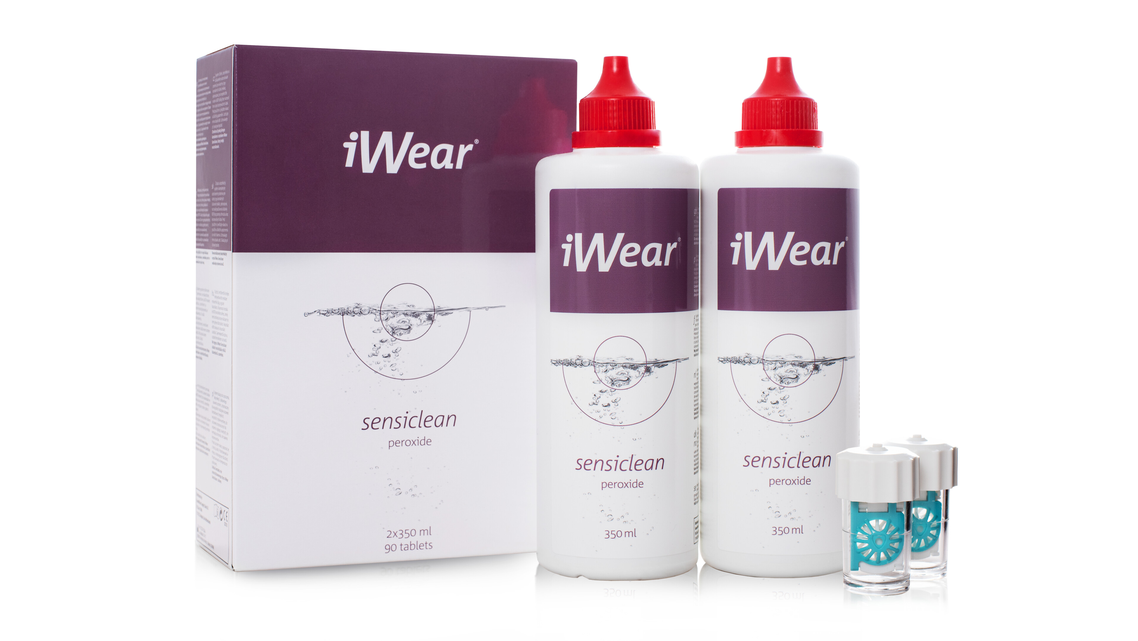 Front iWear® iWear Sensiclean Peroxyd 2x350ml+90T Peroxid Pflege Doppelpack 700ml